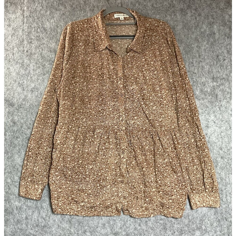 Frye and Co Shirt Womens Large Brown Floral Long Sleeve Relaxed Prairie Top Boho